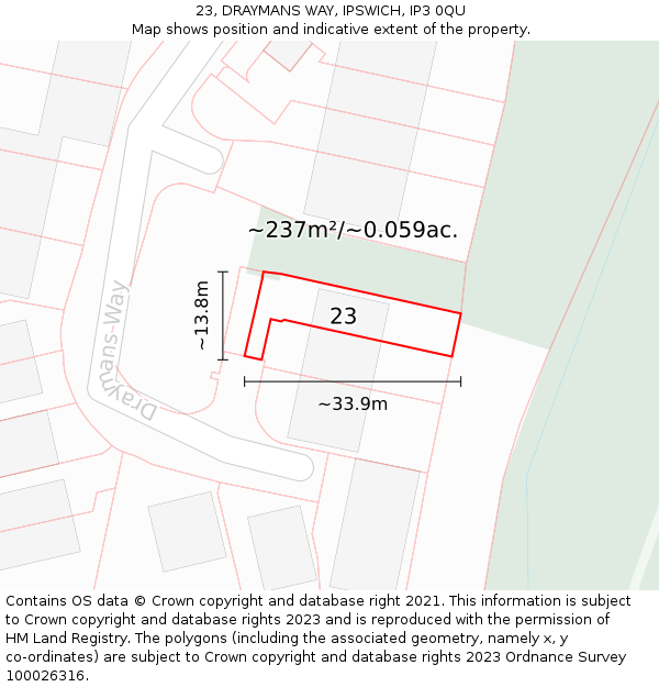23, DRAYMANS WAY, IPSWICH, IP3 0QU: Plot and title map