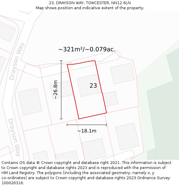 23, DRAYSON WAY, TOWCESTER, NN12 6LN: Plot and title map