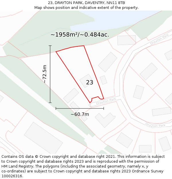 23, DRAYTON PARK, DAVENTRY, NN11 8TB: Plot and title map