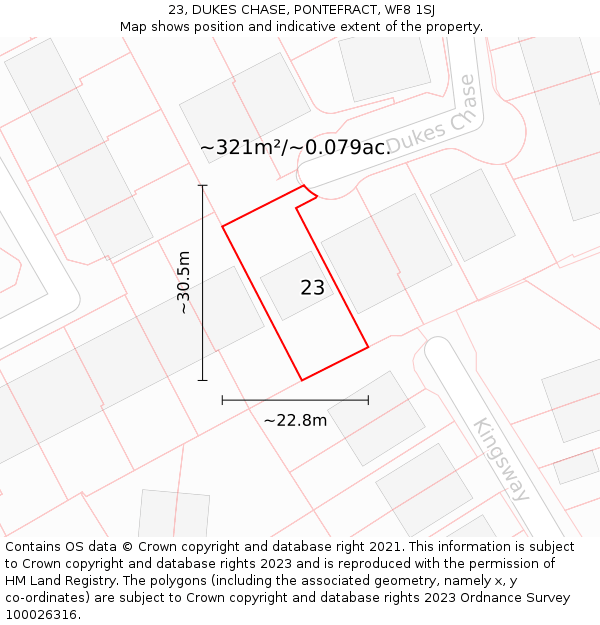 23, DUKES CHASE, PONTEFRACT, WF8 1SJ: Plot and title map
