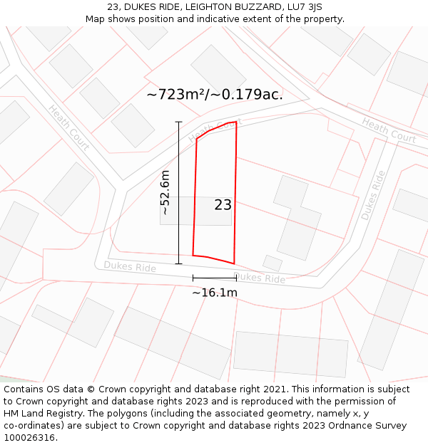 23, DUKES RIDE, LEIGHTON BUZZARD, LU7 3JS: Plot and title map