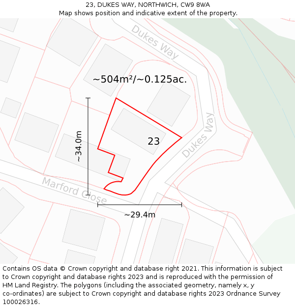23, DUKES WAY, NORTHWICH, CW9 8WA: Plot and title map