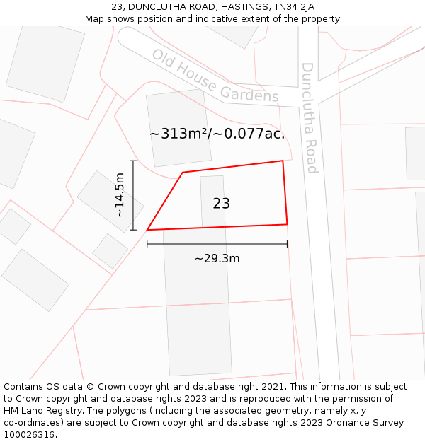 23, DUNCLUTHA ROAD, HASTINGS, TN34 2JA: Plot and title map