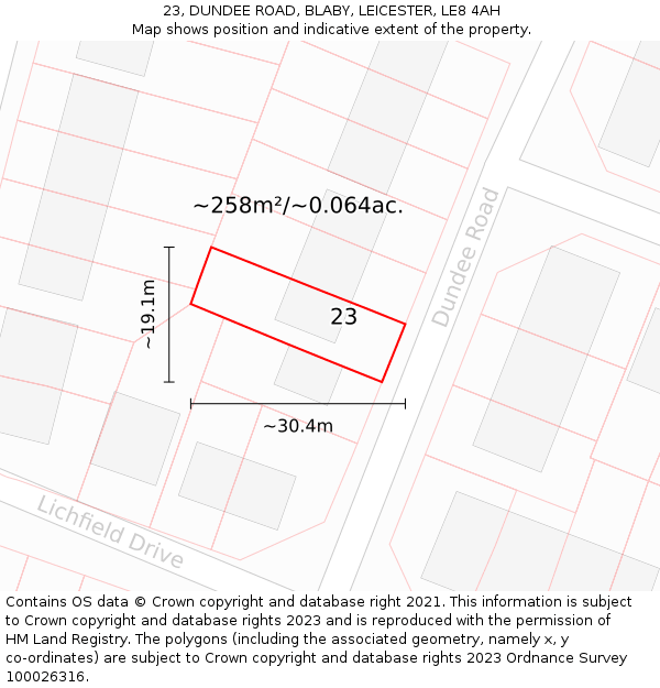 23, DUNDEE ROAD, BLABY, LEICESTER, LE8 4AH: Plot and title map
