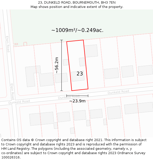 23, DUNKELD ROAD, BOURNEMOUTH, BH3 7EN: Plot and title map