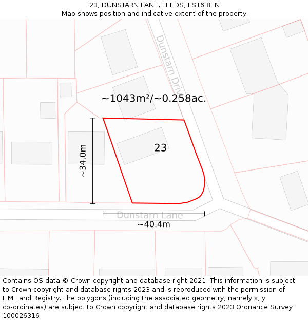 23, DUNSTARN LANE, LEEDS, LS16 8EN: Plot and title map