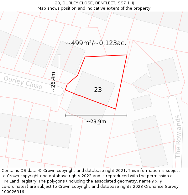 23, DURLEY CLOSE, BENFLEET, SS7 1HJ: Plot and title map