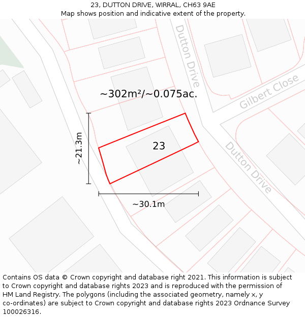 23, DUTTON DRIVE, WIRRAL, CH63 9AE: Plot and title map