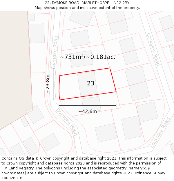 23, DYMOKE ROAD, MABLETHORPE, LN12 2BY: Plot and title map