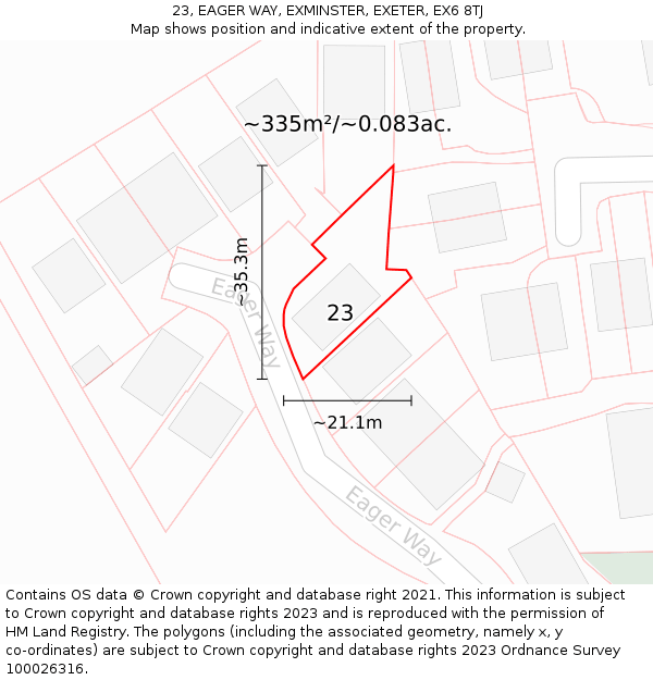 23, EAGER WAY, EXMINSTER, EXETER, EX6 8TJ: Plot and title map