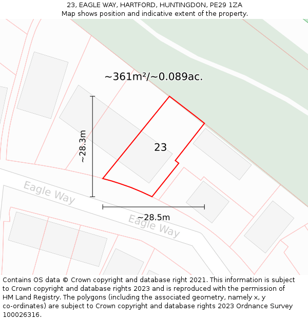 23, EAGLE WAY, HARTFORD, HUNTINGDON, PE29 1ZA: Plot and title map