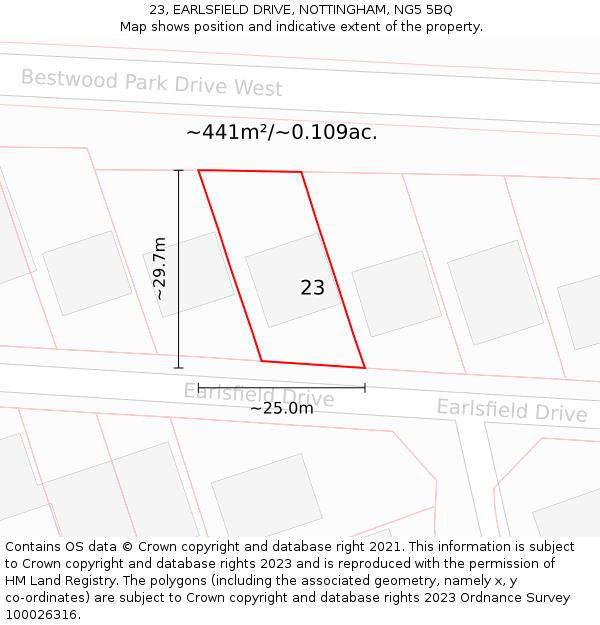 23, EARLSFIELD DRIVE, NOTTINGHAM, NG5 5BQ: Plot and title map