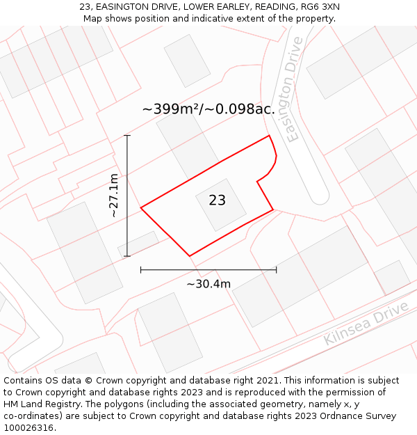 23, EASINGTON DRIVE, LOWER EARLEY, READING, RG6 3XN: Plot and title map