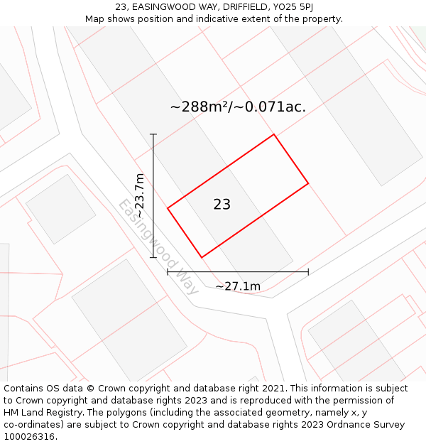 23, EASINGWOOD WAY, DRIFFIELD, YO25 5PJ: Plot and title map