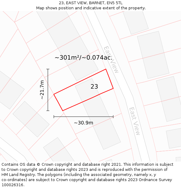 23, EAST VIEW, BARNET, EN5 5TL: Plot and title map