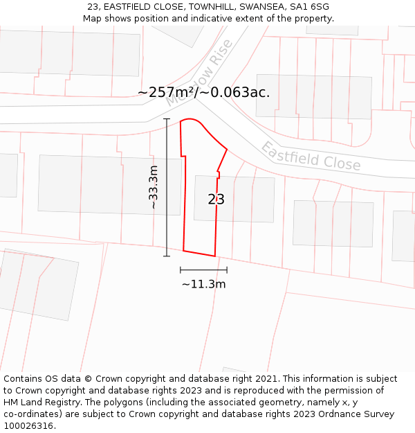 23, EASTFIELD CLOSE, TOWNHILL, SWANSEA, SA1 6SG: Plot and title map