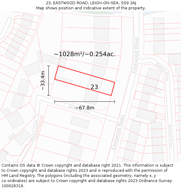 23, EASTWOOD ROAD, LEIGH-ON-SEA, SS9 3AJ: Plot and title map