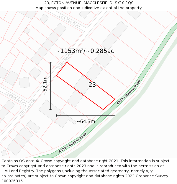 23, ECTON AVENUE, MACCLESFIELD, SK10 1QS: Plot and title map