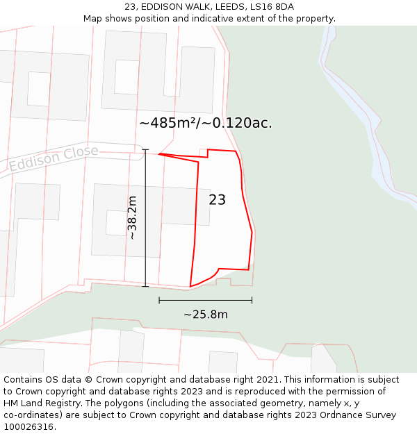 23, EDDISON WALK, LEEDS, LS16 8DA: Plot and title map