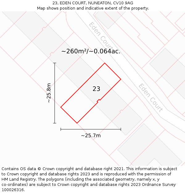 23, EDEN COURT, NUNEATON, CV10 9AG: Plot and title map