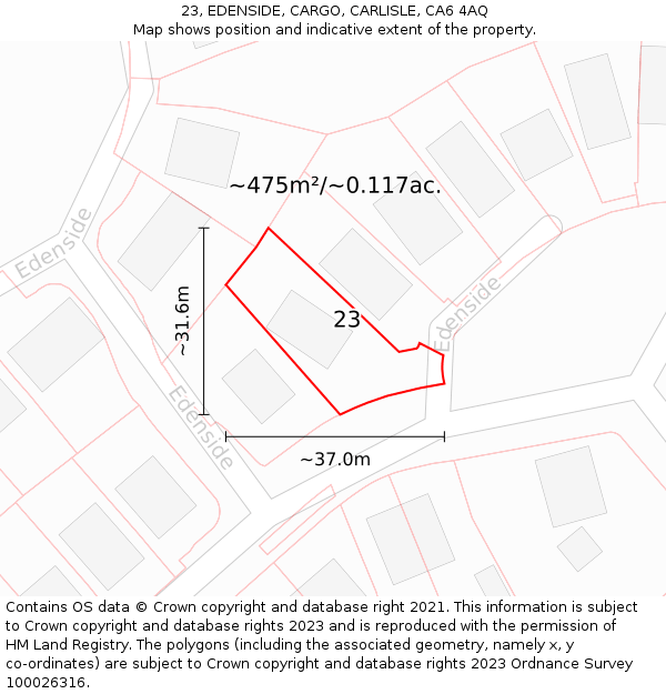 23, EDENSIDE, CARGO, CARLISLE, CA6 4AQ: Plot and title map