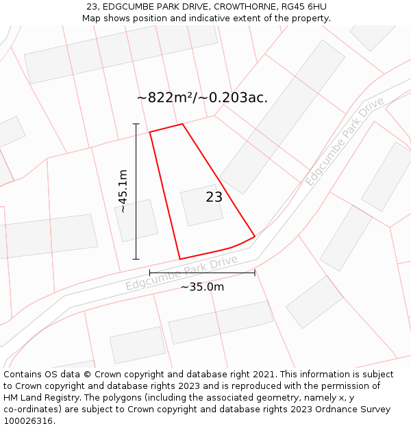 23, EDGCUMBE PARK DRIVE, CROWTHORNE, RG45 6HU: Plot and title map