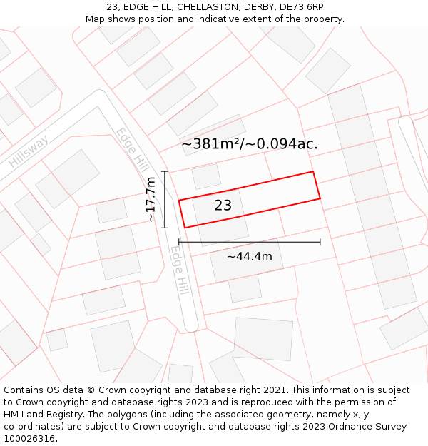 23, EDGE HILL, CHELLASTON, DERBY, DE73 6RP: Plot and title map
