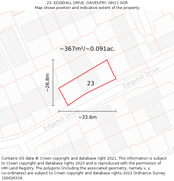 23, EDGEHILL DRIVE, DAVENTRY, NN11 0GR: Plot and title map