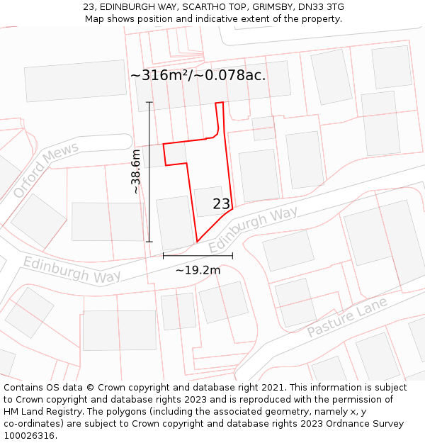 23, EDINBURGH WAY, SCARTHO TOP, GRIMSBY, DN33 3TG: Plot and title map