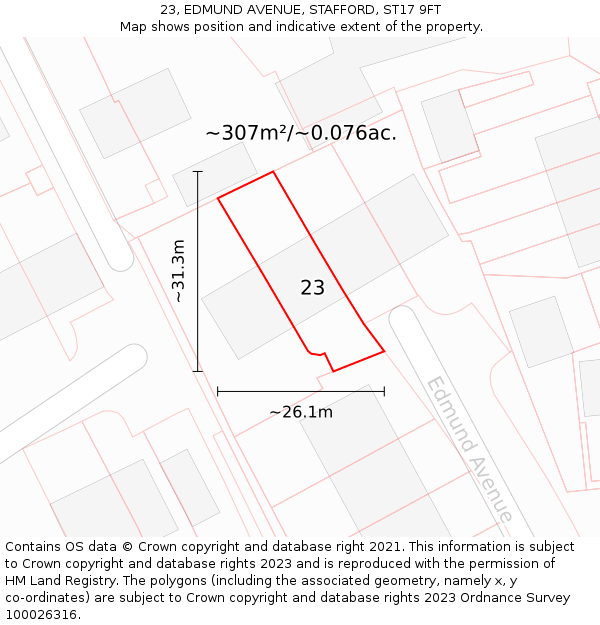 23, EDMUND AVENUE, STAFFORD, ST17 9FT: Plot and title map