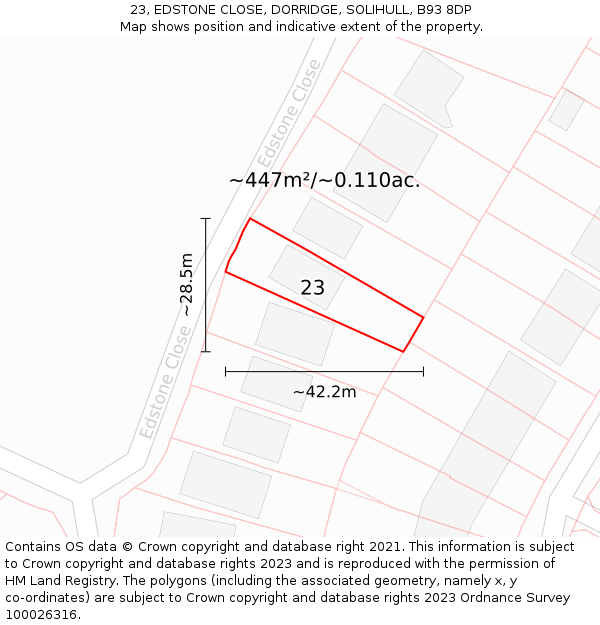 23, EDSTONE CLOSE, DORRIDGE, SOLIHULL, B93 8DP: Plot and title map