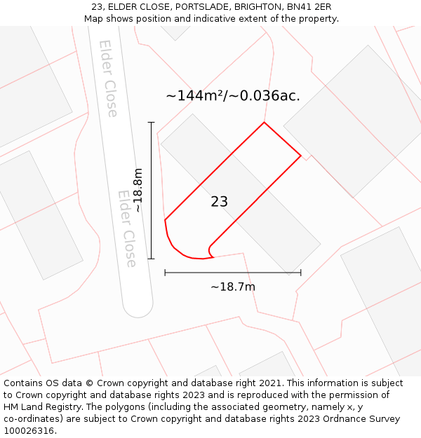 23, ELDER CLOSE, PORTSLADE, BRIGHTON, BN41 2ER: Plot and title map