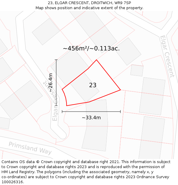 23, ELGAR CRESCENT, DROITWICH, WR9 7SP: Plot and title map