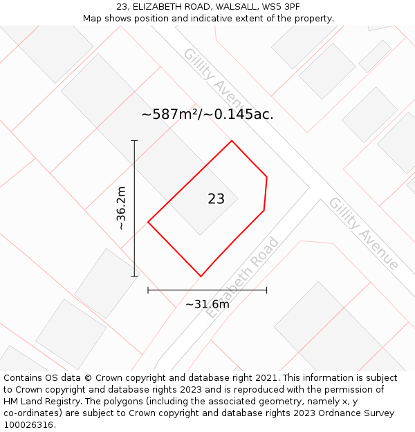 23, ELIZABETH ROAD, WALSALL, WS5 3PF: Plot and title map