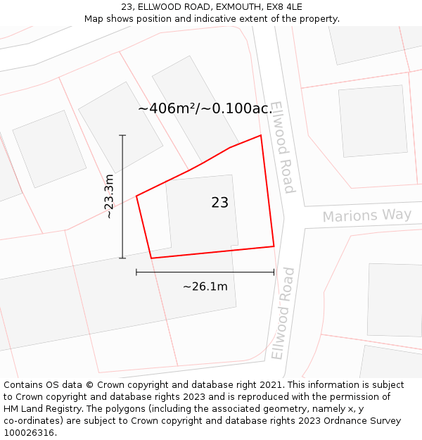 23, ELLWOOD ROAD, EXMOUTH, EX8 4LE: Plot and title map