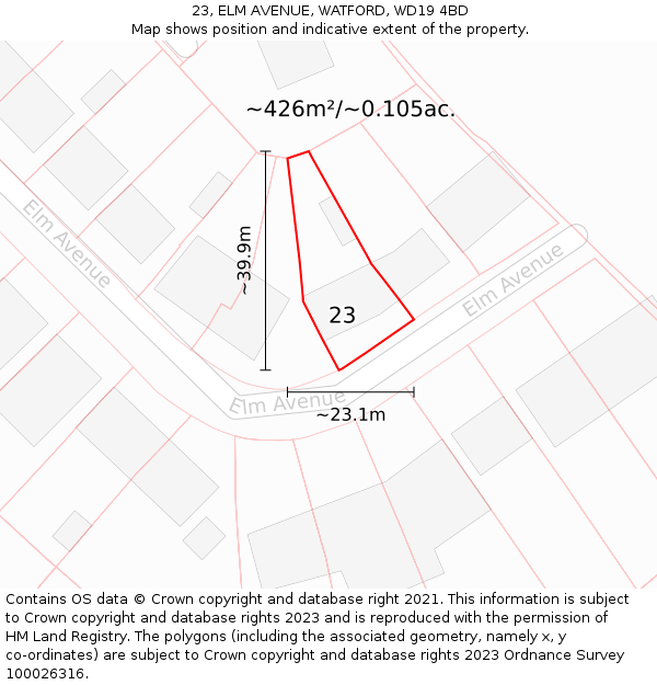 23, ELM AVENUE, WATFORD, WD19 4BD: Plot and title map