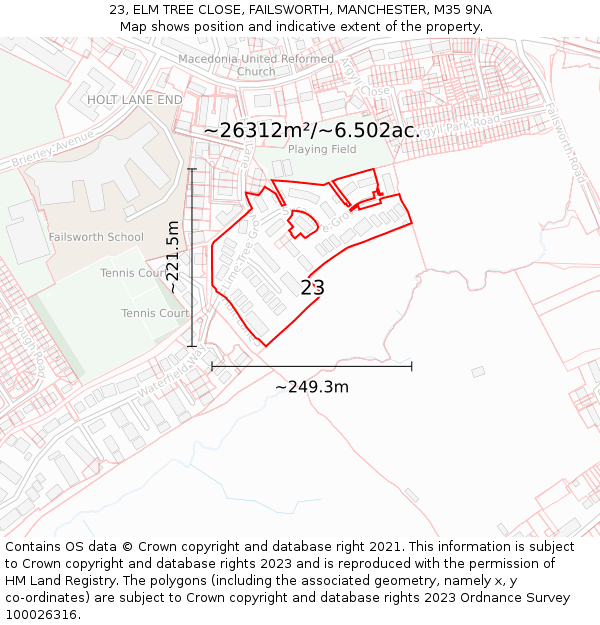 23, ELM TREE CLOSE, FAILSWORTH, MANCHESTER, M35 9NA: Plot and title map