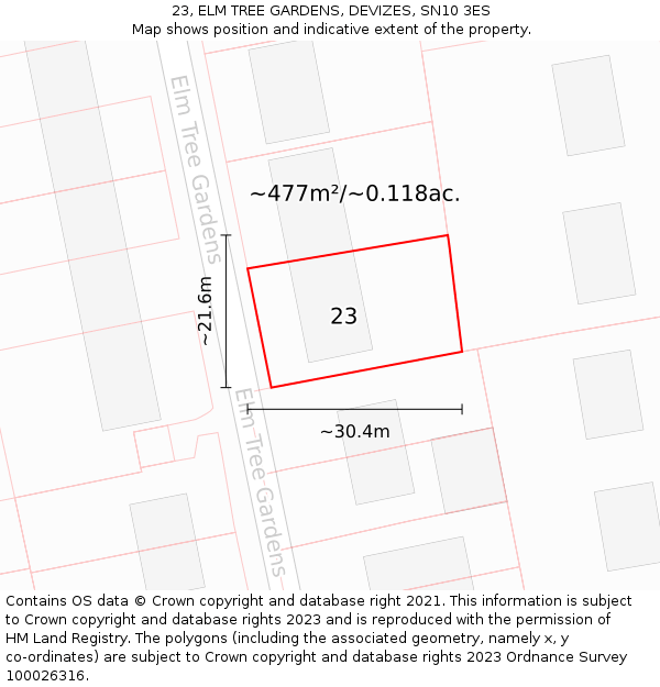 23, ELM TREE GARDENS, DEVIZES, SN10 3ES: Plot and title map