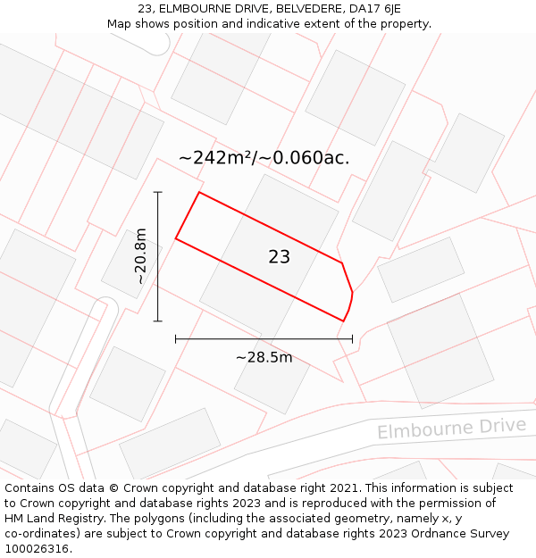 23, ELMBOURNE DRIVE, BELVEDERE, DA17 6JE: Plot and title map