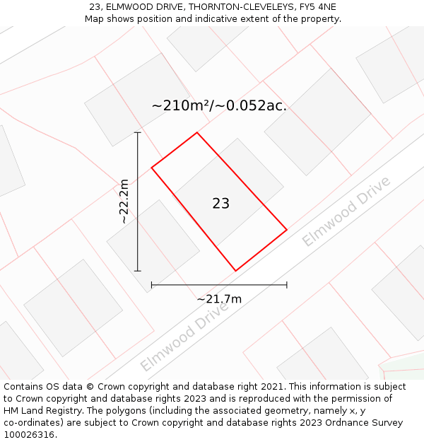 23, ELMWOOD DRIVE, THORNTON-CLEVELEYS, FY5 4NE: Plot and title map