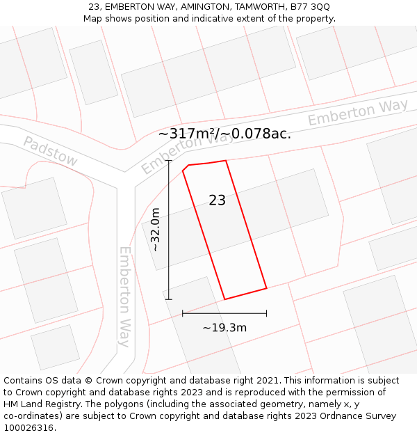23, EMBERTON WAY, AMINGTON, TAMWORTH, B77 3QQ: Plot and title map