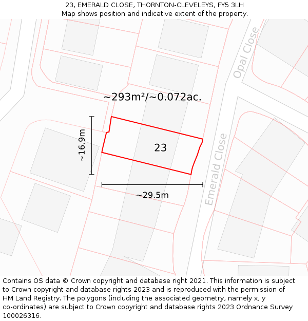 23, EMERALD CLOSE, THORNTON-CLEVELEYS, FY5 3LH: Plot and title map