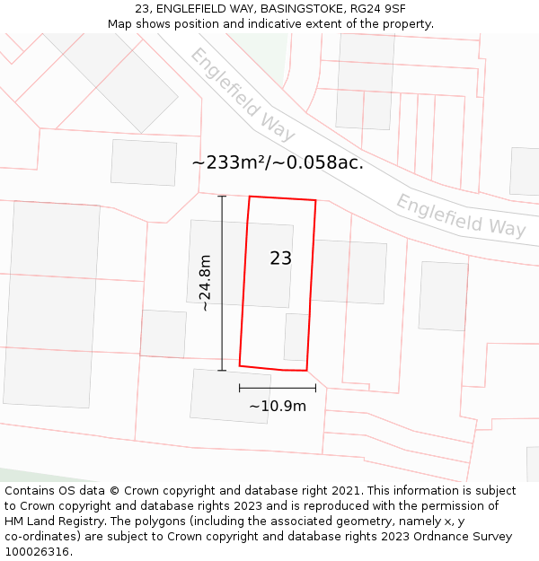 23, ENGLEFIELD WAY, BASINGSTOKE, RG24 9SF: Plot and title map