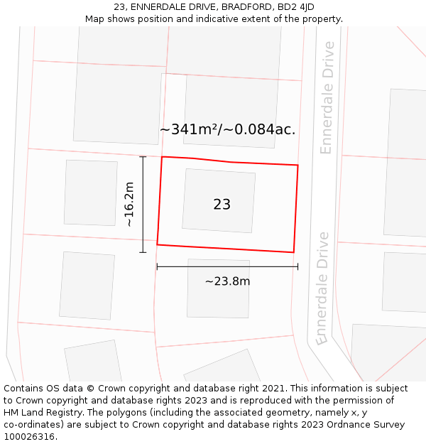 23, ENNERDALE DRIVE, BRADFORD, BD2 4JD: Plot and title map
