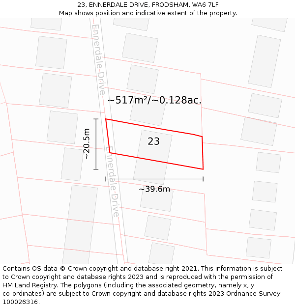 23, ENNERDALE DRIVE, FRODSHAM, WA6 7LF: Plot and title map