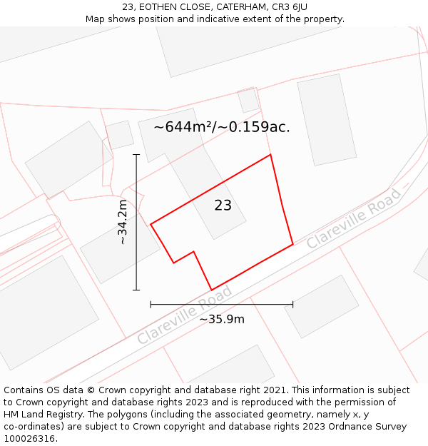 23, EOTHEN CLOSE, CATERHAM, CR3 6JU: Plot and title map