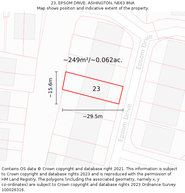 23, EPSOM DRIVE, ASHINGTON, NE63 8NA: Plot and title map