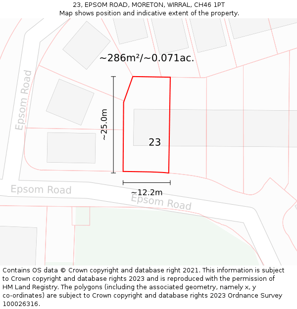 23, EPSOM ROAD, MORETON, WIRRAL, CH46 1PT: Plot and title map