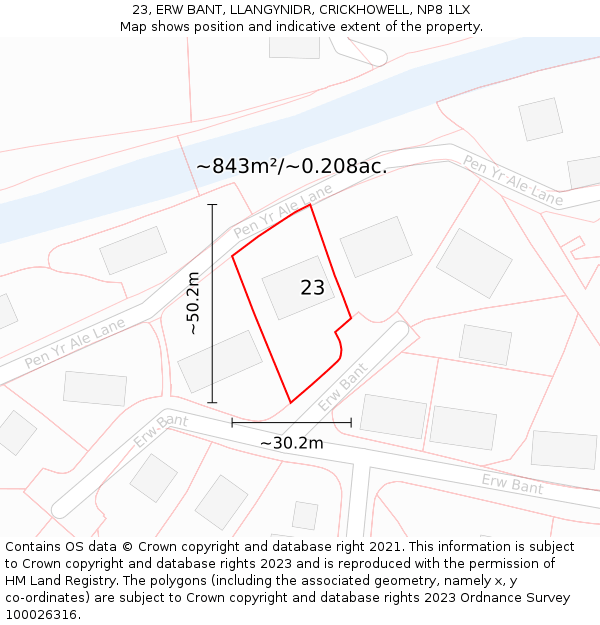 23, ERW BANT, LLANGYNIDR, CRICKHOWELL, NP8 1LX: Plot and title map