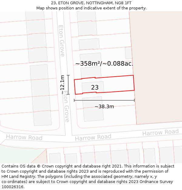 23, ETON GROVE, NOTTINGHAM, NG8 1FT: Plot and title map